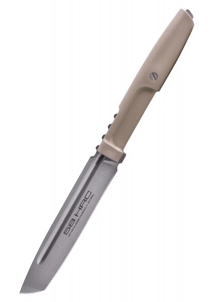 Das Extrema Ratio MAMBA ist ein Feststehendes Messer in der Farbe Wüstenbraun. Es verfügt über eine robuste Klinge mit 58 HRC Härteindikator, ideal für Outdoor-Aktivitäten und taktische Einsätze.
