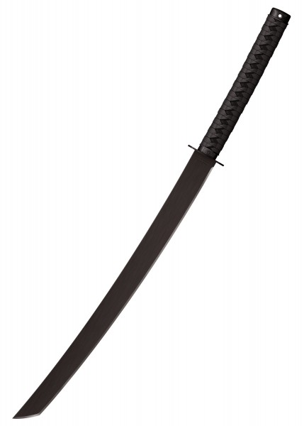Die taktische Katana-Machete mit schwarzer Klinge und geflochtenem Griff ist speziell für den intensiven Gebrauch konzipiert. Das schlanke, elegante Design kombiniert japanische Ästhetik mit moderner Funktionalität.