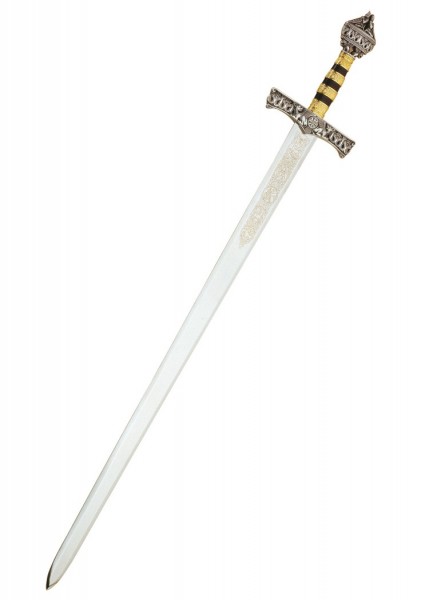 Das Schwert des Kaisers Barbarossa von Marto ist ein kunstvoll gestaltetes mittelalterliches Schwert mit einem aufwendig verzierten Griff, schwarz-goldenen Bändern und einer langen, glänzenden Klinge. Perfekt für Sammler und Geschichtsfreunde.