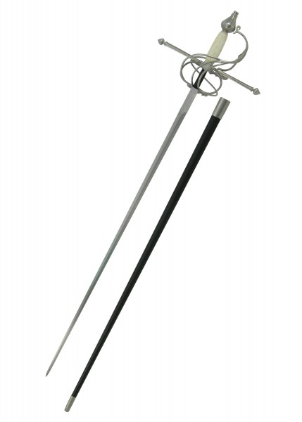 Der Hanwei Korbrapier mit Knochengriff ist ein elegantes Fechtgerät. Er verfügt über eine aufwendige Korbhülse und eine lange, schmale Klinge. Der Knochengriff sorgt für einen markanten Kontrast und historische Authentizität.