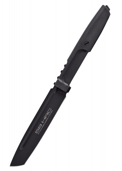 Das Extrema Ratio MAMBA ist ein schwarzes, feststehendes Messer mit einer robusten Klinge und ergonomischem Griff. Perfekt für Outdoor-Aktivitäten und taktische Einsätze konzipiert. Die glatte Oberfläche und das schlanke Design betonen seine Eleganz.
