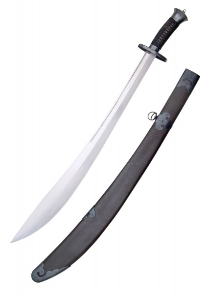 Das Practical Kung Fu Breitschwert ist ein beeindruckendes Schwert mit einer geschwungenen Klinge und einem schwarzen, strukturierten Griff. Es kommt mit einer passenden Scheide, die sicherstellt, dass das Schwert gut geschützt ist.