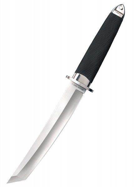 Das Magnum Tanto II aus San Mai Stahl ist ein scharfes, robustes Messer mit einer gebogenen Klinge. Es hat einen griffigen schwarzen Griff, der für sicheren Halt sorgt. Das Messer strahlt sowohl Funktionalität als auch solide Handwerkskunst aus und e