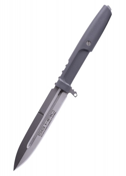 Extrema Ratio REQUIEM, wolfsgraues, feststehendes Messer mit ergonomischem Griff. Das hochwertige Design mit einer robusten Klinge eignet sich ideal für Outdoor- und Survival-Aktivitäten. Gezeigtes Bild zeigt das Messer in voller Ansicht.