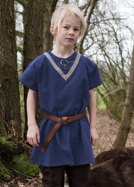 Medieval Braided Tunic Ailrik for Children, short-sleeved, blue