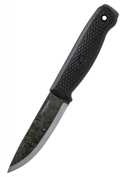 Das Terrasaur Messer von Condor in Schwarz. Dieses robuste Outdoor-Messer verfügt über eine klingenfeste Klinge und einen strukturierten Griff für einen festen Halt. Perfekt für Abenteuer und Survival-Einsätze.