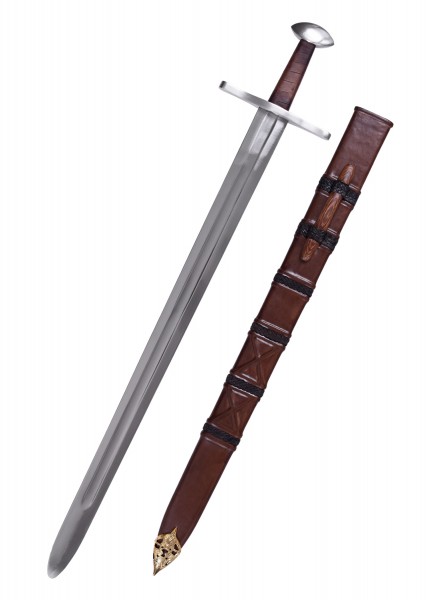 Dieses Schwert mit Paranussknauf und Scheide eignet sich perfekt für Schaukampf. Die Klinge ist aus hochwertigem Stahl gefertigt, und die Lederscheide ist handgefertigt. Der Knauf ist robust und bietet einen sicheren Griff.