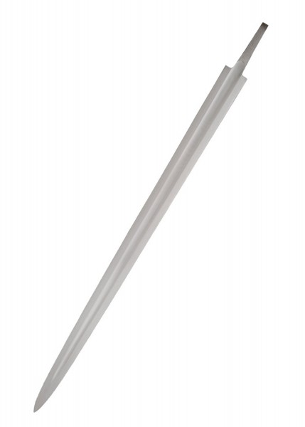 Abgebildet ist eine Ersatzklinge für das Tinker Frühes Wikingerschwert. Die Klinge ist scharf und hat eine geschwungene Form mit Doppelblutrinne entlang der Länge. Ideal für Reenactment und historische Nachstellungen.