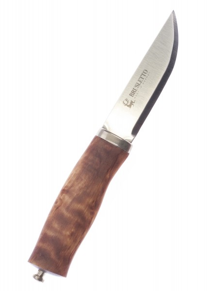 Das feststehende Messer Norgeskniven von Brusletto zeigt eine scharfe Klinge und einen ergonomisch geformten Holzgriff. Perfekt für Outdoor-Aktivitäten und handwerkliche Arbeiten. Die Klinge trägt das Brusletto-Logo und ist robust sowie langlebig.