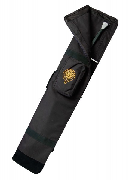 Hanwei Schwerttasche, schwarz, mit Platz für 3 Schwerter. Mit goldenem Emblem und Außentasche für Zubehör. Hochwertiges, stabiles Material. Ideal für sichere Aufbewahrung und Transport von Schwertern.