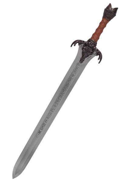 Dieses bronzefarbene Schwert von Conan's Vater, hergestellt von Marto, zeigt kunstvoll gearbeitete Details am Griff und eine glatte, gravierte Klinge. Perfekt als Sammlerstück oder Replik für Fans des Films.