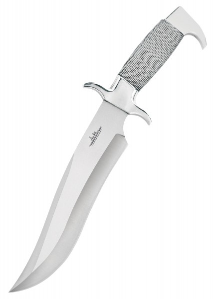 Gil Hibben Highlander Bowie-Messer mit hochglanzpolierter Klinge und elegantem Design. Der ergonomische Griff bietet eine sichere Handhabung. Ideal für Sammler und Outdoor-Fans.