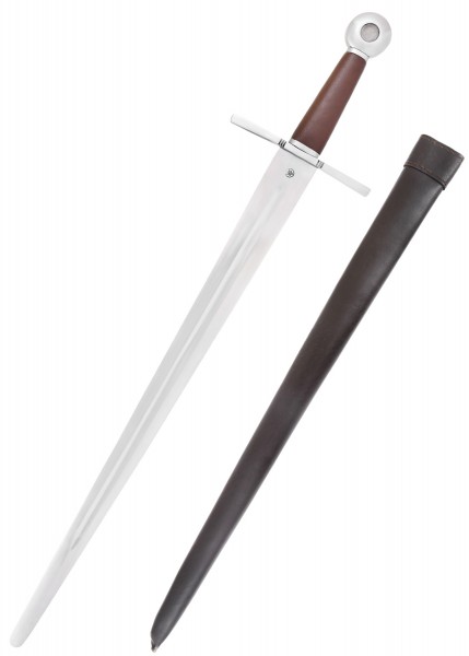 Dieser mittelalterliche Einhänder, schaukampftauglich, kommt mit einer braun-schwarzen Scheide. Der Schwertgriff aus Holz und Metall sorgt für optimale Handhabung. Perfekt für historische Reenactments und Schaukampf.