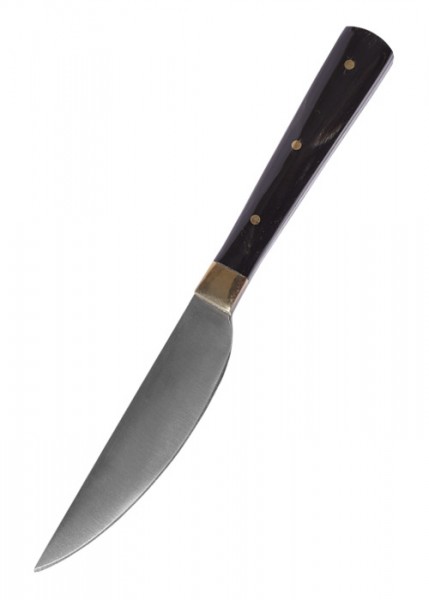 Essmesser mit 17 cm Klinge und einem eleganten Griff aus Horn. Das Messer kommt mit einer stilvollen Scheide. Perfekt für den Tischgebrauch und als Sammlerstück. Der Griff ist robust und bietet eine komfortable Handhabung. 