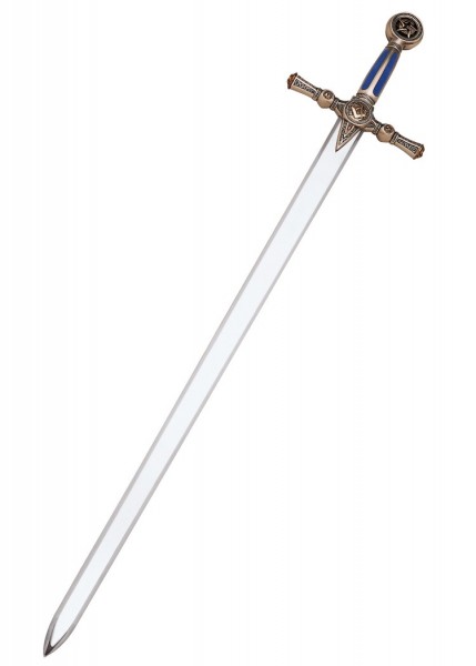 Silberfarbenes Schwert der Freimaurer von Marto, mit kunstvoll verzierten Griff und Parierstange. Der lange, schmale Klingenkörper ist metallisch glänzend, der Griff in Blau und Gold gehalten und mit Freimaurersymbolen dekoriert.