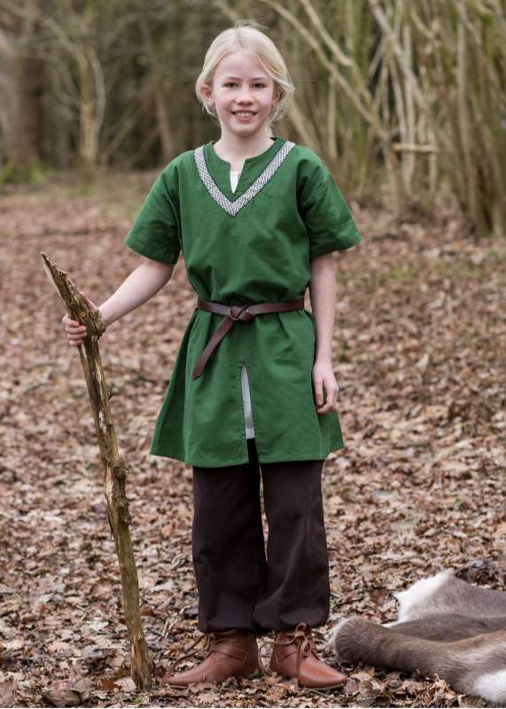 Medieval Braided Tunic Ailrik for Children, short-sleeved, green ...