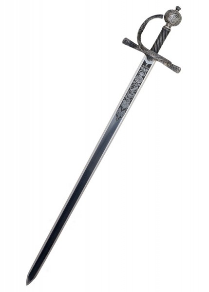 Das Schwert von Sir Francis Drake, Marto, ist ein kunstvoll gestaltetes Schwert mit detaillierten Verzierungen auf der Klinge und einem eleganten Griff. Es spiegelt historische Handwerkskunst wider und ist ein beeindruckendes Sammlerstück.