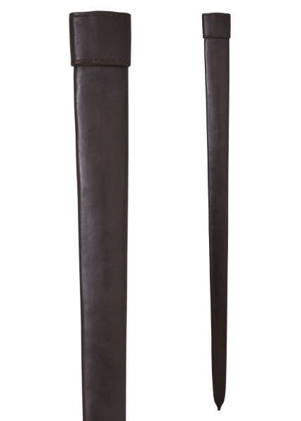 Eine Lederscheide für Anderthalbhand-Schaukampfschwerter. Sie besteht aus hochwertigem, dunkelbraunem Leder mit präziser Handarbeit. Sie bietet sicheren Schutz und authentischen mittelalterlichen Stil für historische Darstellungen.