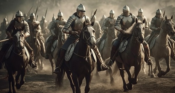 Wie-mittelalterliche-Ritter-und-ihre-Pferde-als-Team-auf-dem-Schlachtfeld-kaempften