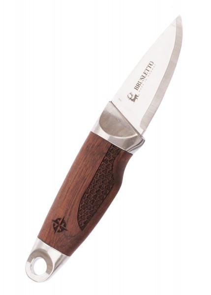 Das Feststehende Messer Fjord von Brusletto hat eine Klinge aus Edelstahl und einen Griff aus schönem Holz mit eingravierten Mustern. Es zeigt Robustheit und Eleganz, ideal für Outdoor-Enthusiasten oder Sammler. Das Messer kombiniert traditionelle Ha