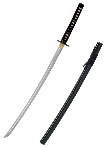 Das John Lee Katana - Saigo Takamori ist ein traditionelles, handgeschmiedetes japanisches Schwert mit einer eleganten Klinge und einer kunstvoll geflochtenen Griffwicklung. Enthält eine hochwertige schwarze Scheide.