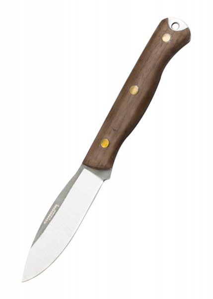 Das Scotia Messer von Condor hat eine robuste, rostfreie Klinge und einen ergonomischen Holzgriff mit drei Nieten. Ideal für Outdoor-Aktivitäten und den täglichen Gebrauch. Auffällig ist das Loch am Griffende zur Befestigung einer Schnur. Praktisch u