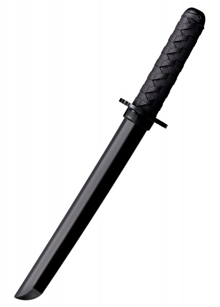 Das Bild zeigt ein O Tanto Bokken Trainingsschwert mit einem optimierten Griff. Es ist komplett schwarz, mit einer detaillierten, strukturierten Oberfläche am Griffbereich, was eine verbesserte Handhabung und Kontrolle ermöglicht.