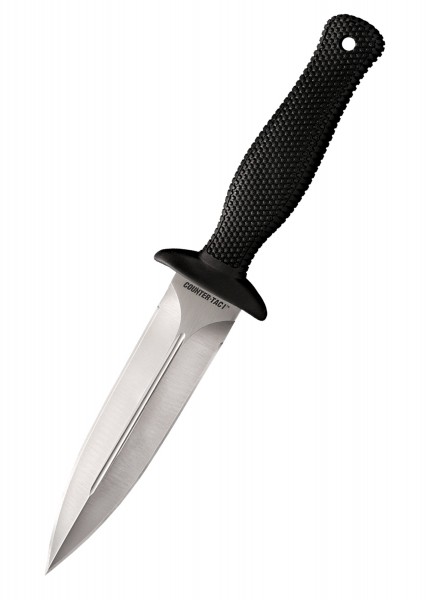 Das Bild zeigt das Counter TAC I Stiefelmesser aus Edelstahl AUS 8A, Modell 2017. Es hat eine zweischneidige, spitz zulaufende Klinge und einen ergonomischen, rutschfesten Griff. Das Messer ist robust und langlebig, ideal für den Outdoor-Einsatz.