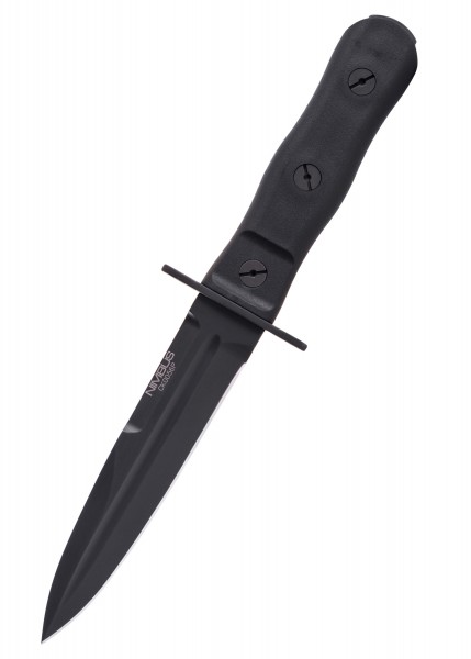 Feststehendes Messer Nimbus Operativo von Extrema Ratio. Dieses taktische Messer zeichnet sich durch eine robuste schwarze Klinge und einen ergonomischen Griff aus, ideal für militärische und Outdoor-Anwendungen.