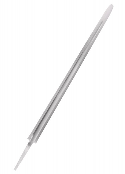 Die Ersatzklinge für das Tinker Frühes Wikingerschwert ist eine stumpfe Klinge, ideal für Schaukämpfe. Sie zeigt eine detaillierte Aufnahme der Klingenoberfläche und des Klingenspitzenendes. Perfekt für historische Nachstellungen.