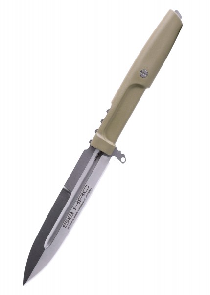 Das Extrema Ratio REQUIEM HCS ist ein feststehendes Messer mit einer robusten Klinge und einem ergonomischen, sandfarbenen Griff. Perfekt für den taktischen und Outdoor-Einsatz konzipiert, bietet es beste Schneidleistung und Haltbarkeit.