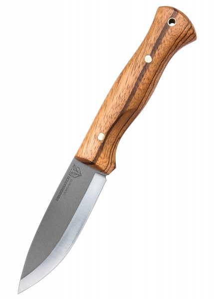 Das Bushcraft Explorer Knife mit Leder-Scheide verfügt über eine robuste Klinge und einen ergonomischen Holzgriff. Perfekt für Outdoor-Abenteuer und Überlebenstraining. Der Griff bietet festen Halt und überragende Handhabung.