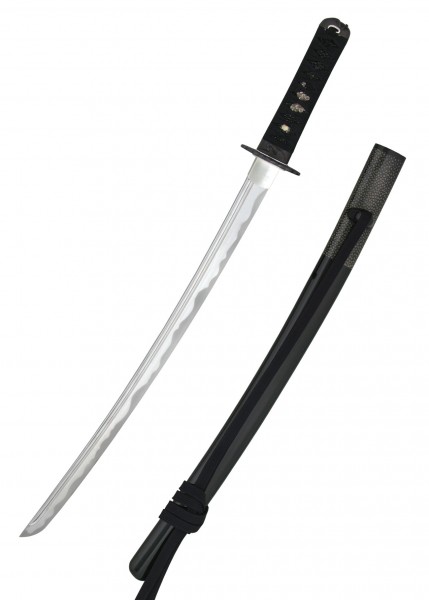 Die Tsuru Iaito Wakizashi ist ein traditionelles japanisches Schwert mit einer detailliert gestalteten Klinge und einem schwarzen Griff. Die Tsuru Iaito Wakizashi kombiniert Eleganz und Funktionalität, ideal für Sammler und Kampfsportler.