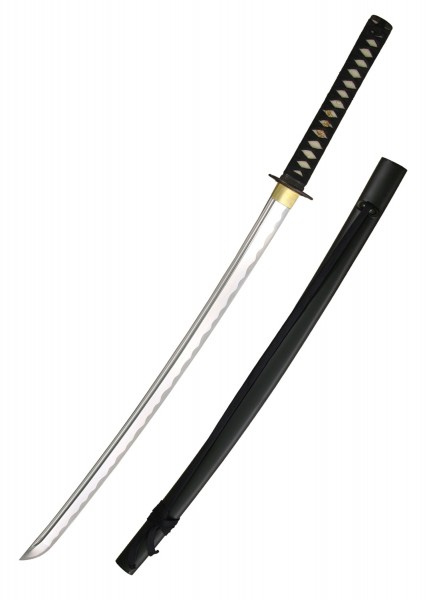 Die Musashi XL Light Katana ist eine beeindruckende, sorgfältig gefertigte japanische Schwertklinge mit einem kunstvollen schwarzen Griff und einer eleganten Scheide. Ideal für Sammler und Enthusiasten traditioneller japanischer Waffen.