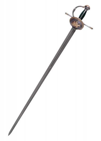Das Schwert von Don Quijote von Marto ist ein kunstvoll gefertigtes mittelalterliches Degen mit verzierter Parierstange. Der Griff ist mit Edelsteinen verziert, die Klinge ist lang und schlank. Ideal für Sammler und Liebhaber historischer Waffen.