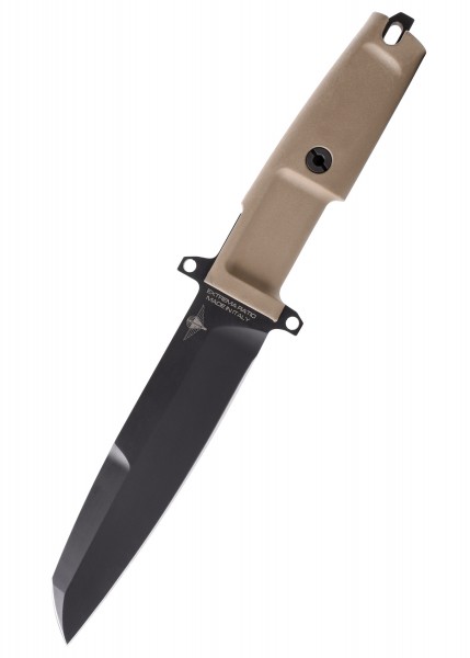 Das Extrema Ratio TASK J ist ein feststehendes Messer mit einer schwarzen Klinge und einem ergonomischen Griff in Oliv. Ideal für taktische Einsätze oder Outdoor-Aktivitäten. Hergestellt in Italien, zeichnet es sich durch Robustheit und Langlebigkeit