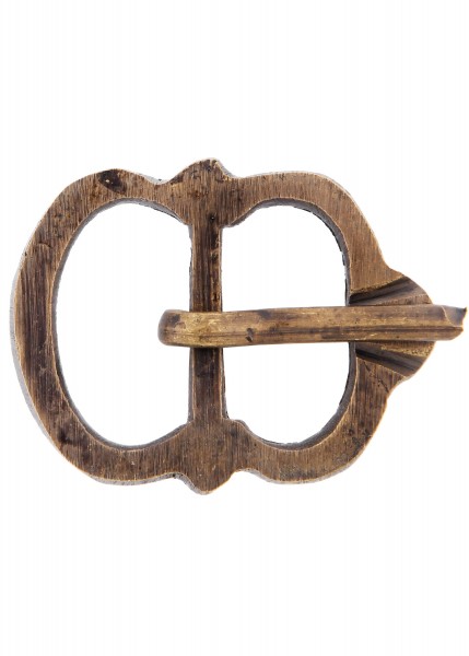 Messing-Schnalle aus dem Spätmittelalter, robust und einfach gestaltet. Perfekt für historische Kleidung oder Reenactment. Der rechteckige Rahmen verleiht ihr einen authentischen, mittelalterlichen Look.