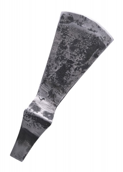 Frühmittelalterliche Hammerkopfaxt ohne Stiel. Das stumpfe Axtblatt ist ca. 18 cm lang und zeigt deutliche Schmiedespuren. Diese schaukampftaugliche Axt ist ideal für historische Nachstellungen und Mittelalterliches Reenactment.