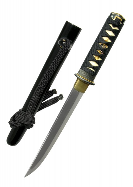 Der Wind und Donner Tanto ist ein traditionelles japanisches Messer mit einer scharfen Klinge und kunstvoll gestaltetem Griff. Es wird mit einer schwarzen Scheide geliefert und hat Gourmetschnitzereien auf dem Griff.