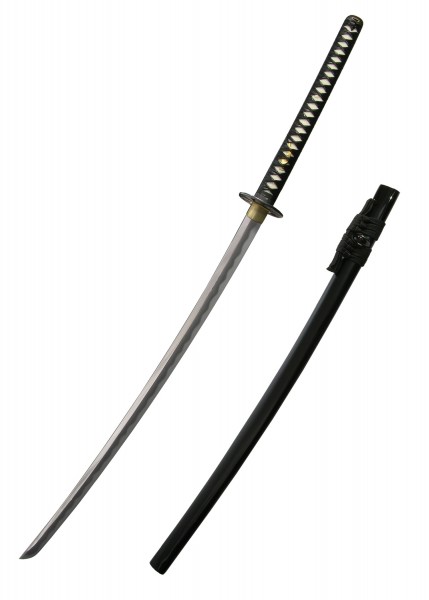 Practical Pro Katana, eine hochwertige japanische Schwertreplik. Langer, geschwungener Stahlklinge, detailliertem Griff mit traditioneller Umwicklung und passender schwarzer Scheide. Ideal für Sammler und Kampfkünstler.
