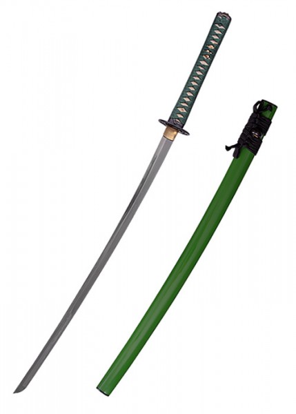 Das Bamboo Snake Katana ist ein elegantes Schwert mit einer geschwungenen, silbernen Klinge und einem grünen Griff. Die Scheide ist ebenfalls grün und harmoniert perfekt mit dem Griff. Ideal für Sammler und Kampfsportler.