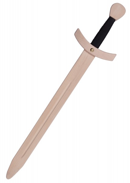 Das Kinder Ritterschwert Kunibert aus Holz bietet jungen Rittern authentisches Spielvergnügen. Das Holzschwert verfügt über einen schwarzen Griff und eine klassische mittelalterliche Form, ideal für fantasievolle Abenteuerspiele.